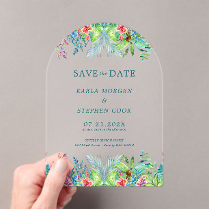 Colourful Tropical Flowers Border Acrylic Invitations