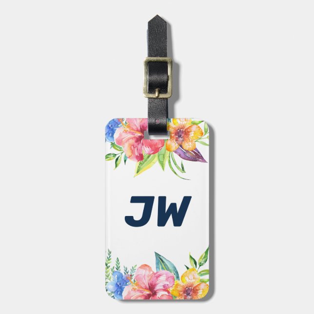 Colourful Tropical Flowers Border Luggage Tag (Front Vertical)