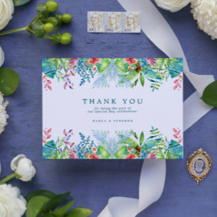 Colourful Tropical Flowers Border Thank You Card