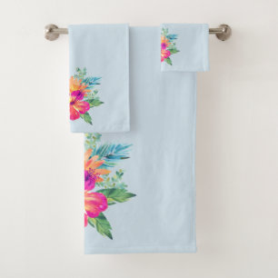 Colourful Tropical Flowers Bouquet Bath Towel Set