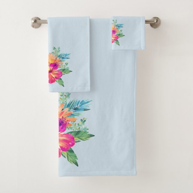 Colourful Tropical Flowers Bouquet Bath Towel Set (Insitu)