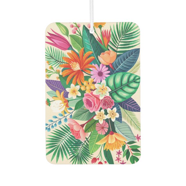 Colourful tropical flowers bouquet car air freshener (Front)