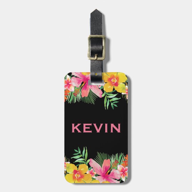 Colourful Tropical Flowers Bouquet Luggage Tag (Front Vertical)