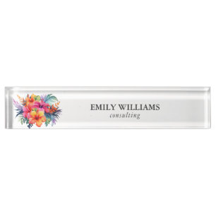 Colourful Tropical Flowers bouquet Name Plate