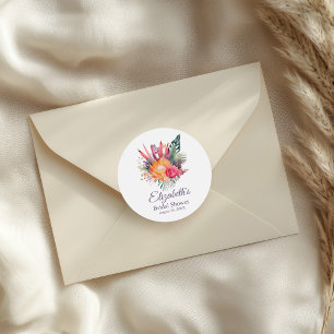 Colourful Tropical Flowers Bridal Shower Classic Round Sticker