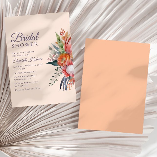 Colourful Tropical Flowers Bridal Shower  Invitation (Colorful Tropical Flowers Bridal Shower Invitation on a sunny white dry palm leaf.)
