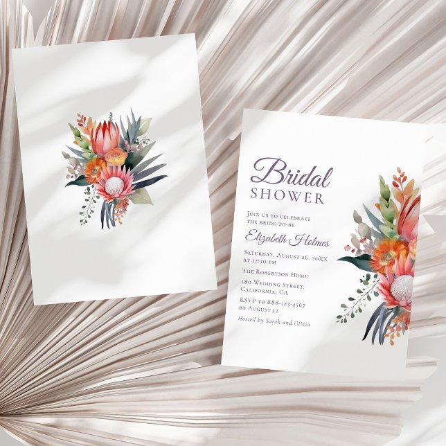 Colourful Tropical Flowers Bridal Shower  Invitation (Colorful Tropical Flowers Bridal Shower Invitation on a neutral dry palm leaf.)