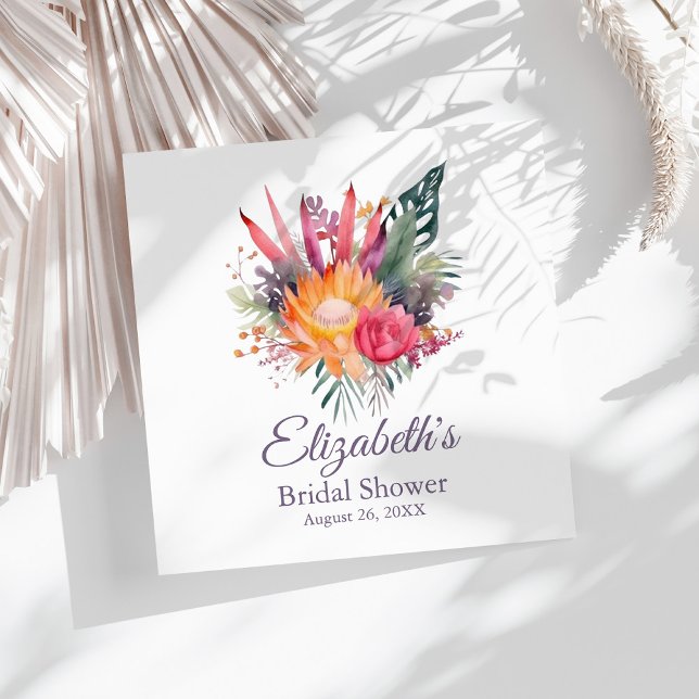 Colourful Tropical Flowers Bridal Shower Napkin (Colorful Tropical Flowers Bridal Shower Napkins on a sunny white dry palm leaf.)