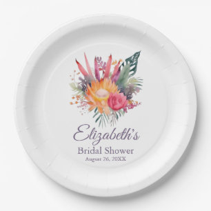Colourful Tropical Flowers Bridal Shower Paper Plate