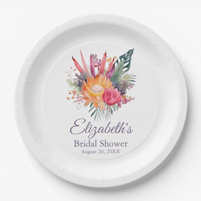 Colourful Tropical Flowers Bridal Shower Paper Plate (Front)