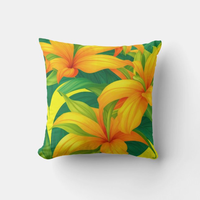 Colourful Tropical Flowers Cushion (Front)