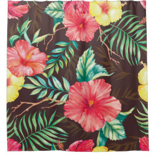 Colourful Tropical Flowers Dark Background Shower Curtain