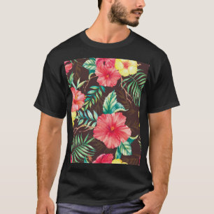 Colourful Tropical Flowers Dark Background T-Shirt