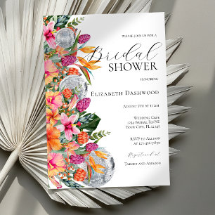 Colourful Tropical Flowers Disco Ball Bridal Showe Invitation
