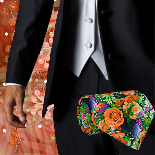 Colourful Tropical Flowers Floral Artistic Neck Ti Tie