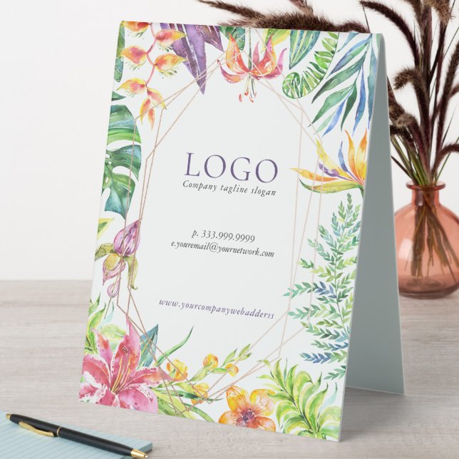 Colourful tropical flowers Geometric gold frame (In SItu (Table))