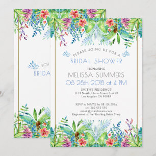 Colourful Tropical Flowers Gold Accent Invitation