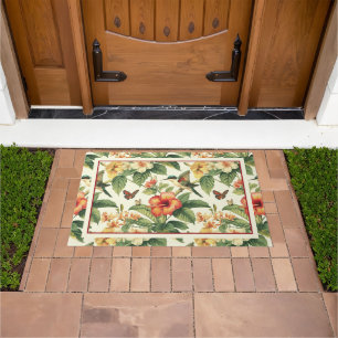 Colourful Tropical Flowers Hummingbird Doormat