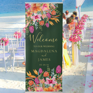 Colourful Tropical Flowers Jewel Tone Wedding Retractable Banner