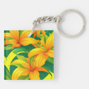 Colourful Tropical Flowers  Key Ring