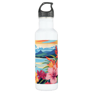 Colourful Tropical Flowers & Landscape 710 Ml Water Bottle