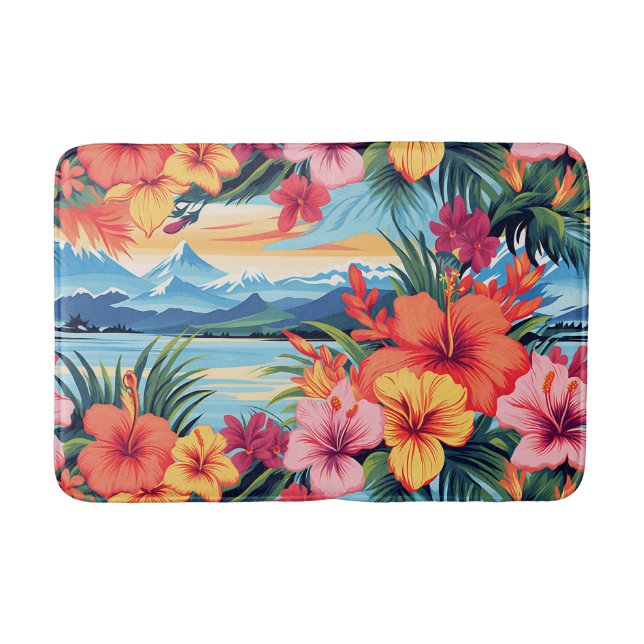 Colourful Tropical Flowers & Landscape Bath Mat (Front)