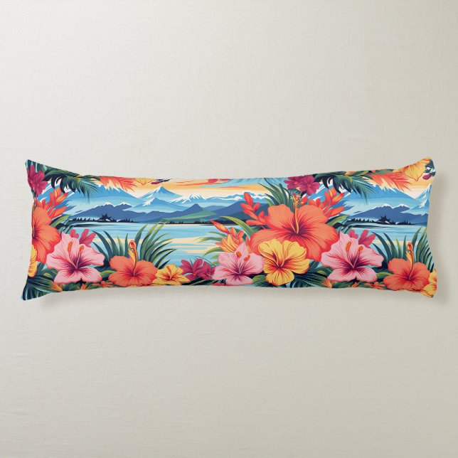 Colourful Tropical Flowers & Landscape Body Cushion (Front)