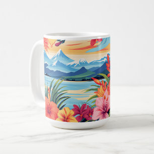 Colourful Tropical Flowers & Landscape Coffee Mug