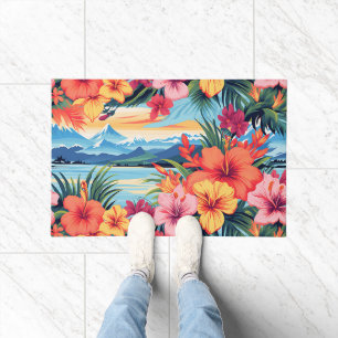 Colourful Tropical Flowers & Landscape Doormat