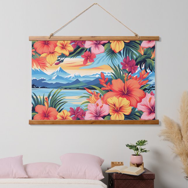 Colourful Tropical Flowers & Landscape Hanging Tapestry (Bedroom)