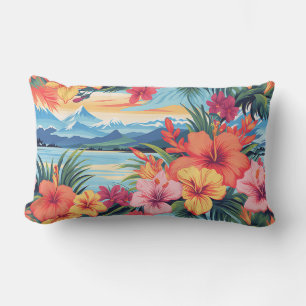 Colourful Tropical Flowers & Landscape Lumbar Cushion