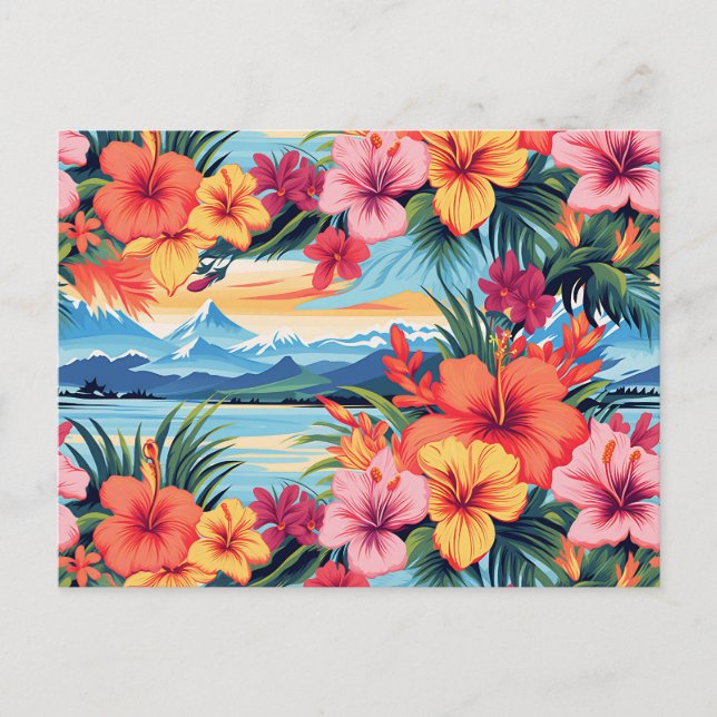 Colourful Tropical Flowers & Landscape Postcard (Front)
