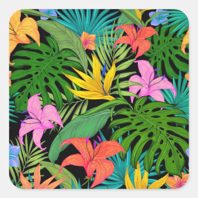 Colourful Tropical Flowers Leaves Pattern Stickers (Front)