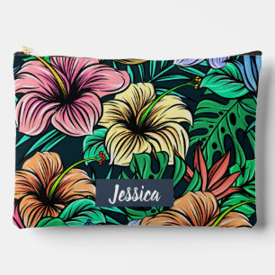 Colourful Tropical Flowers Modern Personalised Accessory Pouch