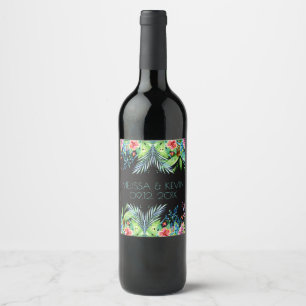 Colourful Tropical Flowers Our Wedding Day Wine Label