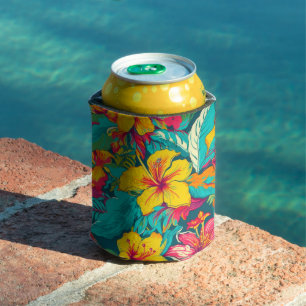 Colourful Tropical Flowers Pattern Can Cooler