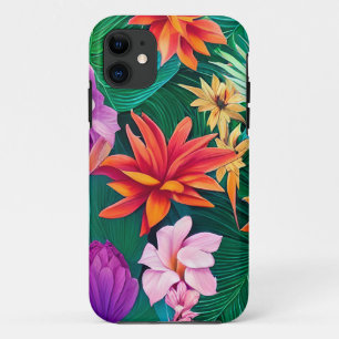 Colourful Tropical Flowers Pattern iPhone 11 Case