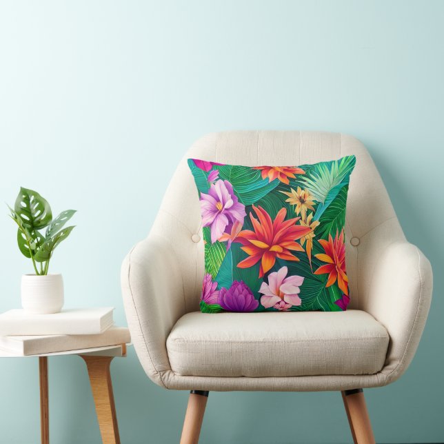 Colourful Tropical Flowers Pattern Cushion (Chair)