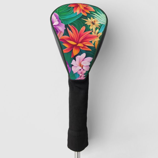 Colourful Tropical Flowers Pattern  Golf Head Cover (Front)