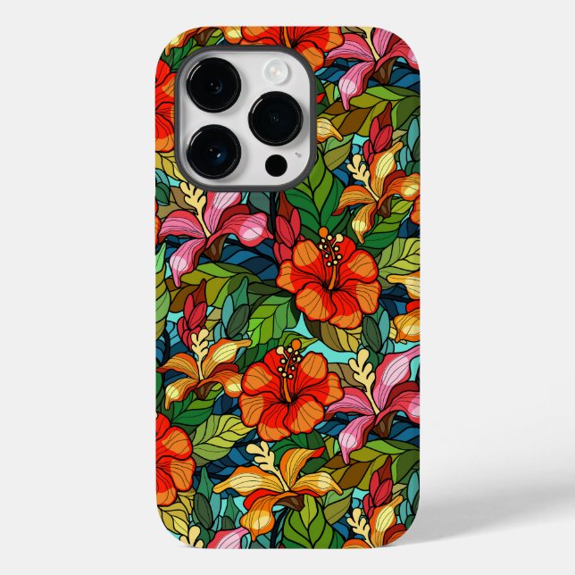 Colourful tropical flowers pattern, hibiscus Case-Mate iPhone case (Back)