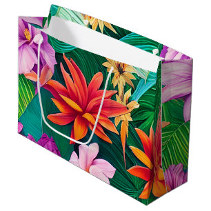 Colourful Tropical Flowers Pattern  Large Gift Bag