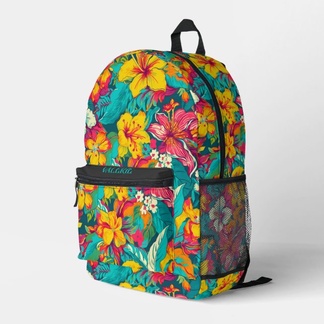 Colourful Tropical Flowers Pattern Printed Backpack (Back Corner Right)