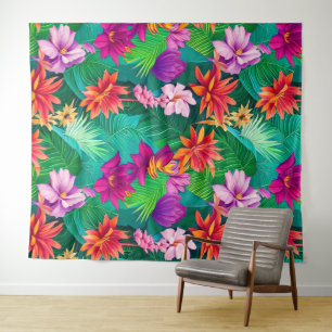 Colourful Tropical Flowers Pattern Tapestry