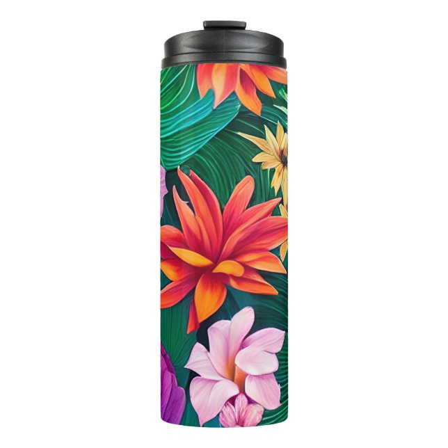 Colourful Tropical Flowers Pattern  Thermal Tumbler (Front)