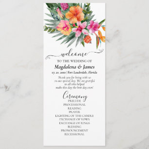 Colourful Tropical Flowers Pink Orange Wedding Programme