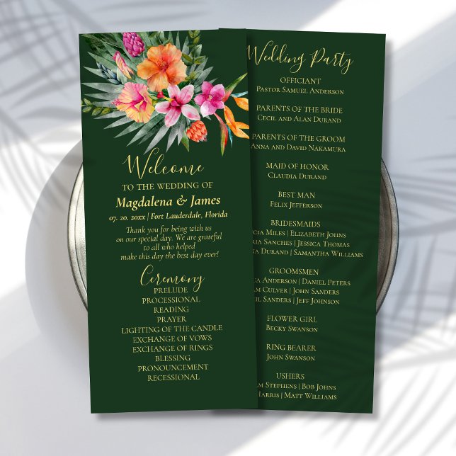 Colourful Tropical Flowers Pink Orange Wedding Programme (Creator Uploaded)