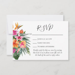 Colourful Tropical Flowers QR Code Wedding RSVP Card