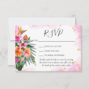 Colourful Tropical Flowers QR Code Wedding RSVP Card