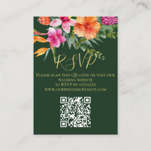 Colourful Tropical Flowers QR Code Wedding RSVP Enclosure Card