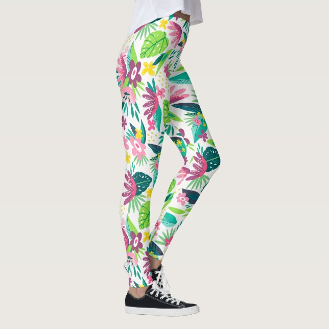 Colourful Tropical Flowers Seamless Pattern Leggings (Right)